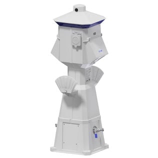 44" Lighthouse Power Pedestal, (2) 50 Amp 125/250V Shore Power Receptacles, (2) 30A 125V Shore Power Receptacles, (1) 20A 125V GFCI Protected Duplex Receptacle
