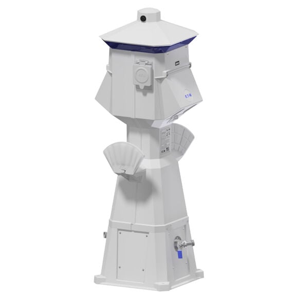 44" Lighthouse Power Pedestal, (2) 50 Amp 125/250V Shore Power Receptacles, (2) 30A 125V Shore Power Receptacles, (1) 20A 125V GFCI Protected Duplex Receptacle image number 0