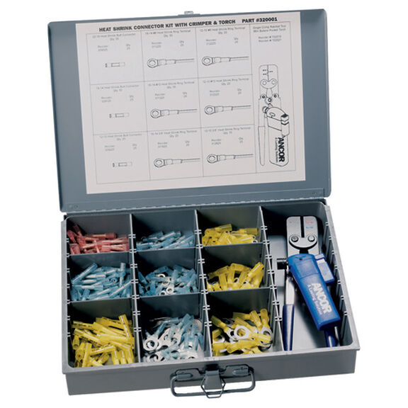 Marine Grade Heat Shrink Connector Kit with Crimper & Mini Torch, 257-Piece image number 0