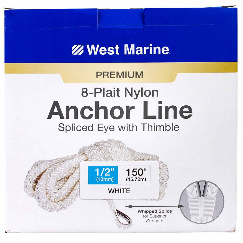 Premium 8-Plait Nylon Anchor Line, 1/2 x 150