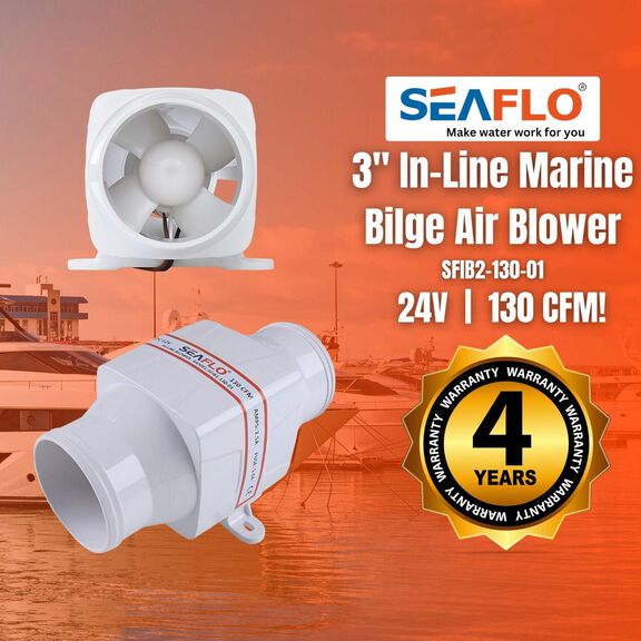 SEAFLO In-Line Blower, 24V 130 CFM 3" Marine Ventilation Fan image number 4