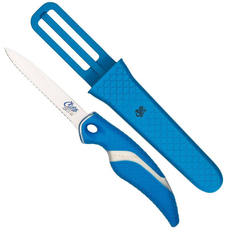 Cuda Fishing Fillet Knife, 6, Titanium Bonded , with Blade Cover, Blue