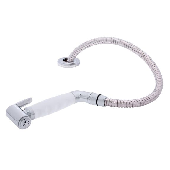 Deck-Mount Sprayer Hammer-Head Arctic White Sprayer w/Elbow, 6' Stainless Steel Hose, Low Profile Holder image number 1