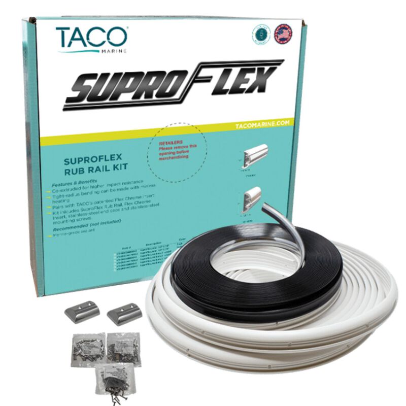 Taco Marine Semi-Rigid SuproFlex Rub Rail Kit with Flexible Vinyl Overlay Insert, 1 5/8" x 7/8" x 60', White | by West Marine