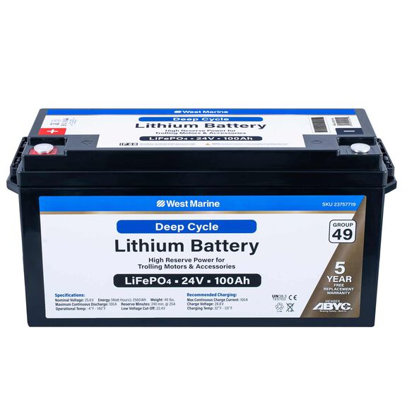 Group 49 Lithium Iron Phosphate Deep Cycle Battery, 24V 100Ah, Certified to ABYC Standards image number 0