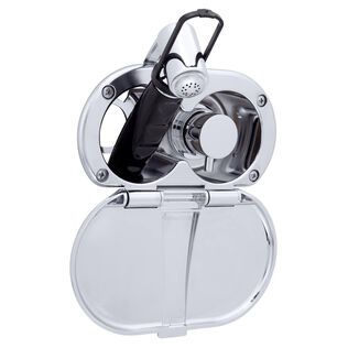 Aidack Transom Shower Hot/Cold Mixer, Chrome Cup & Lid, Hammer-Head Black Sprayer, 6' Stainless Steel Hose, Chrome Aidack Handle