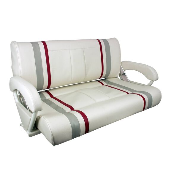 Double Bucket Bench Seat, White Upholstery with Red and Gray Stripes image number 0