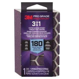 Pro Grade Precision&trade; 3-in-1 Sanding Sponge, 2.5" x 4.5" x 1", 180 grit, Medium