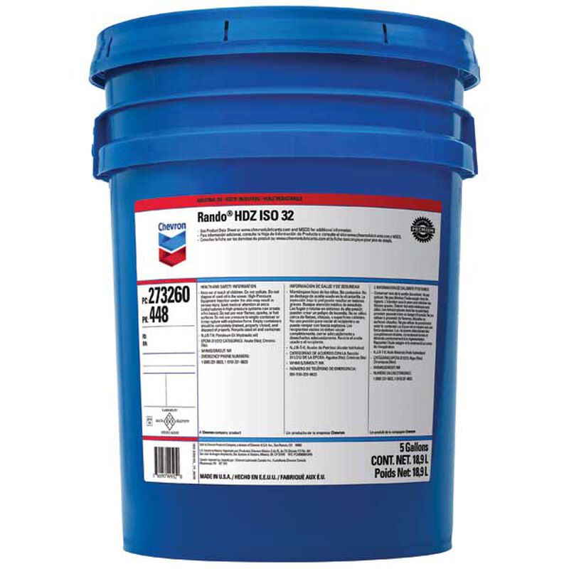 Chevron Rando HDZ ISO 32 Conventional Hydraulic Oil, 5 Gallon image number 0