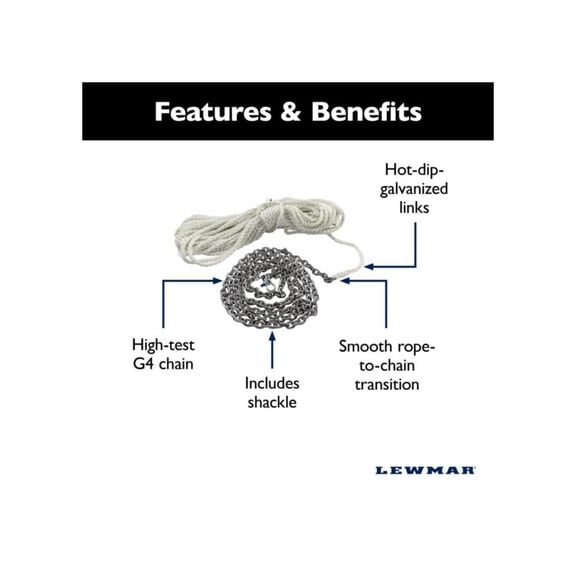 Anchor Rode - 50' 5/16" G4 Chain, 250' 5/8" 8-Plait Rope with 3/8" Shackle image number 1