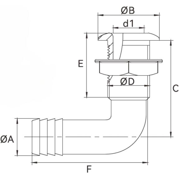 SEAFLO 1 in Angled Thru Hull Fitting with Built-In Check Valve Stainless Steel Cap image number 5