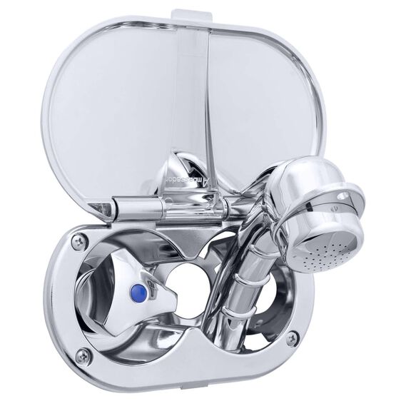 Trinidad Transom Shower Cold Only, Chrome Cup & Lid, Small Chrome Sprayer, 10' White Rubber Hose, Chrome Trinidad Handle image number 1