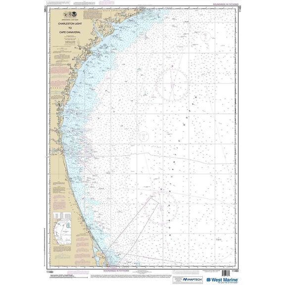 Maptech&reg; NOAA Recreational Waterproof Chart-Charleston Light to Cape Canaveral, 11480 image number 0