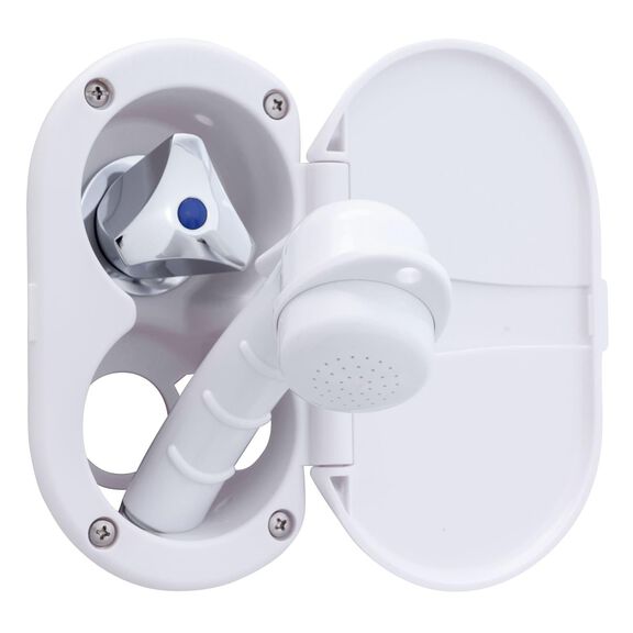 Trinidad Transom Shower Cold Only, Arctic White Cup & Lid, Small Arctic White Sprayer, 6' Stainless Steel Hose, Chrome Trinidad Handle image number 2