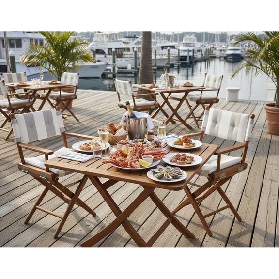 Premium Grade Teak Newport Folding Director's Chair with Solana Seagull Sunbrella&reg; Fabric Seat Cushions image number 7