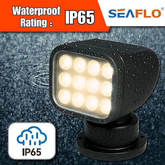 SEAFLO 28W Remote Control LED Searchlight, Warm White, Wireless Remote, Black image number 3