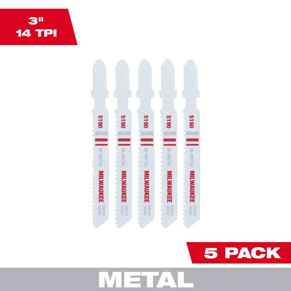 3" 14TPI T-Shank Metal Cutting Bi-Metal Jig Saw Blades, 5 Pack image number 0