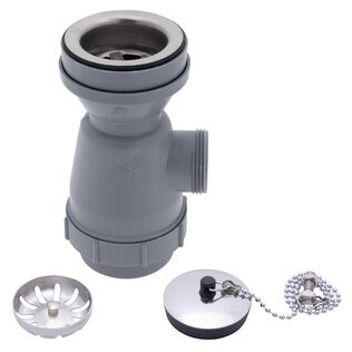 2" Drain, Trap Sink Drain, 1-1/4"-M Thread,  w/Strainer, w/Chain Stopper Brushed Finish