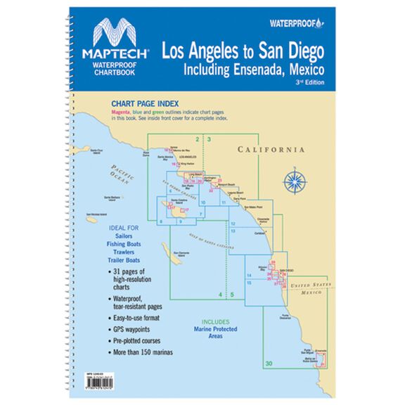 WPB1240-03WMDS Waterproof Chartbook Los Angeles to San Diego including Ensenada, Mexico, 3rd Edition image number 0