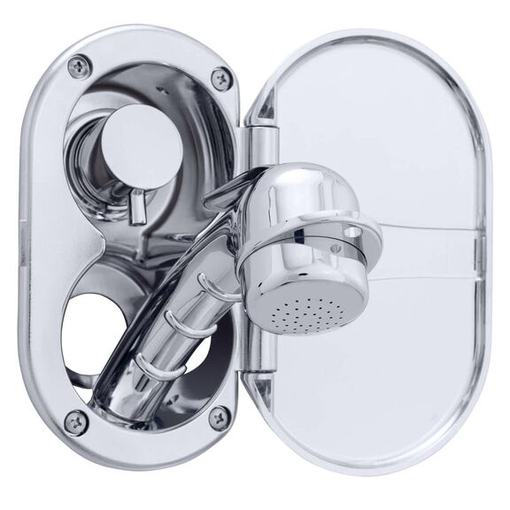Aidack Transom Shower Hot/Cold Mixer, Chrome Cup & Lid, Small Chrome Sprayer, 10' White Rubber Hose, Chrome Aidack Handle image number 2