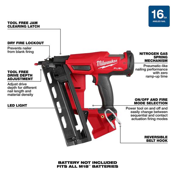 M18 FUEL&trade; 16 Gauge Angled Finish Nailer image number 1