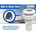 SEAFLO 5/8" Thru Hull Fitting with Check Valve, Polypropylene/Nylon, White, 1-Pack image number 2