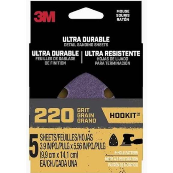 3M Ultra Durable Detail Sanding Sheets, 220 grit, Mousepk220, 5/pk, 20/case image number 0