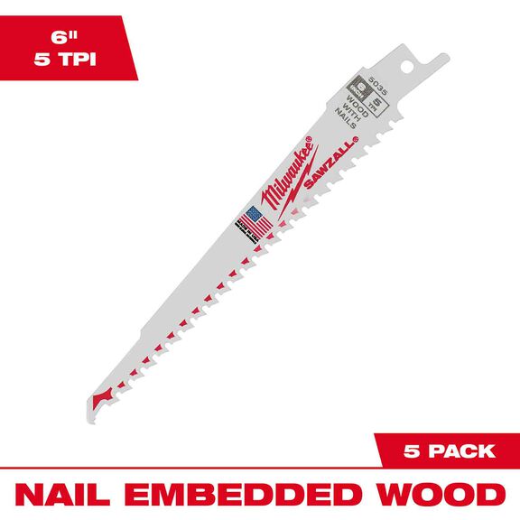6" 5 TPI SAWZALL&reg; Blades, 5 Pack image number 0