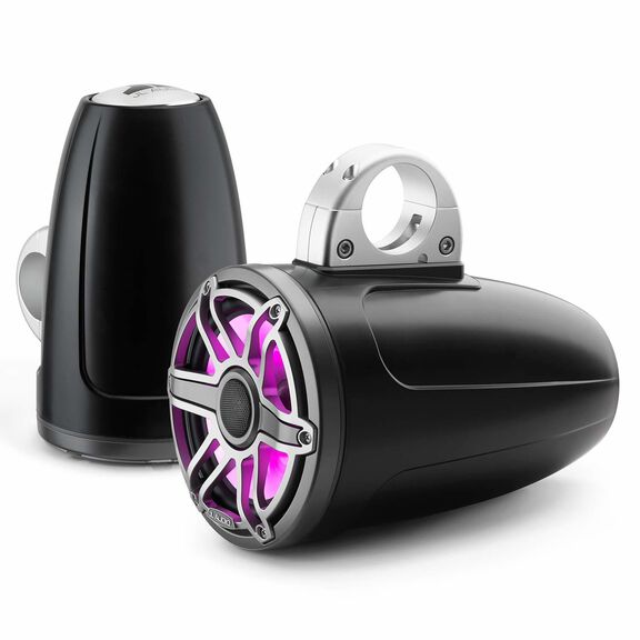 M6-770ETXv3-Sb-S-GmTi-i 7.7" Enclosed Marine Coaxial Speaker System, Satin Black, Gunmetal and Titanium Sport Grille with RGB LED Lighting image number 3