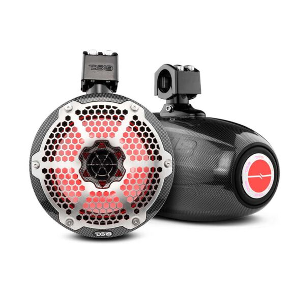HYDRO 8" Neodymium Marine Tower Speakers with Built-in Passive Radiator, 1" Driver and RGB LED Light, 550 Watts, Black Carbon Fiber image number 0