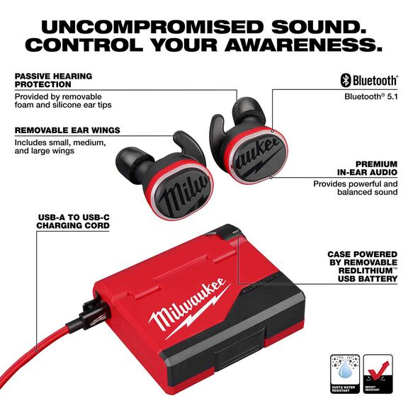 REDLITHIUM&trade; USB Bluetooth&reg; Jobsite Ear Buds image number 1