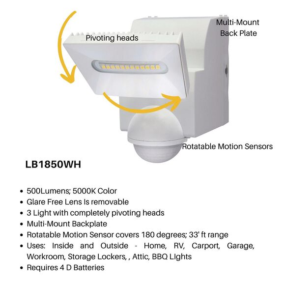 IQ America Battery Operated LED Indoor/Outdoor Motion Security Flood Light, 500 Lumens image number 3