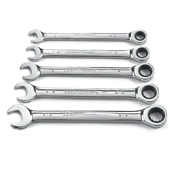 5 Piece 72-Tooth 12 Point Ratcheting Combination SAE Wrench Set image number 0