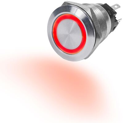 10A Push Button LED Ring Switch OFF-(ON), Red