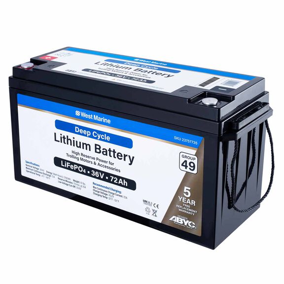 Group 49 Lithium Iron Phosphate Deep Cycle Battery, 36V 72Ah, Certified to ABYC Standards image number 1