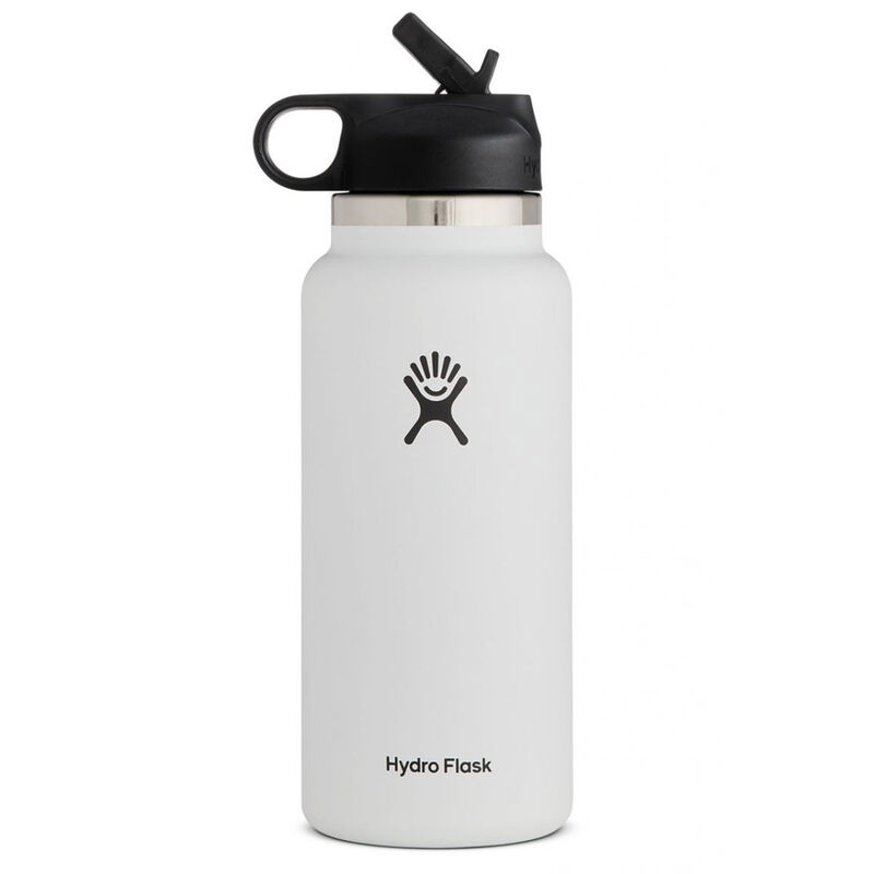 Hydro Flask Vacuum Insulated Stainless Steel Water Bottle Wide Mouth with  Straw Lid (White, 32-Ounce)