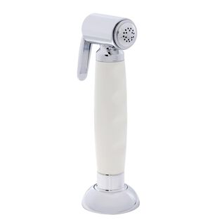 Deck-Mount Sprayer Hammer-Head Warm White Sprayer, 6' White Rubber Hose, Elite Holder