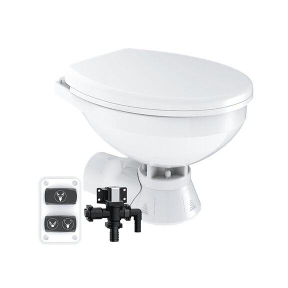 SEAFLO 12V Quiet Flush Electric Marine Toilet, Regular Size, Freshwater, Soft-Close Seat, Built-In Macerator, Single-Button Flush image number 0