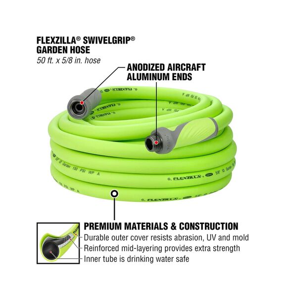 Flexzilla SwivelGrip Garden Hose 5/8" 50' 3/4" - 11 1/2 GHT image number 2