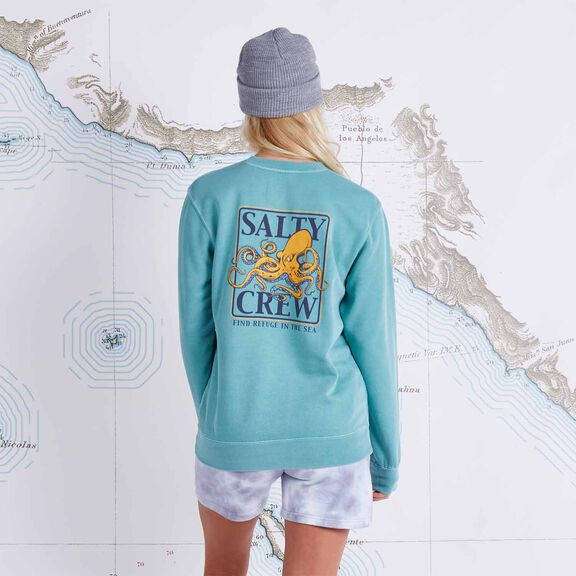 SALTY CREW Women's Ink Slinger Boyfriend Crew Fleece Sweater