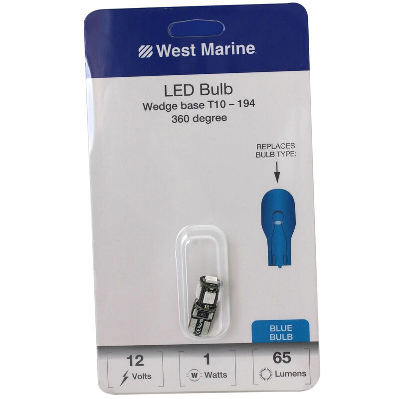 WEST MARINE Wedge Base T10-194 360 degree LED Bulb, Blue