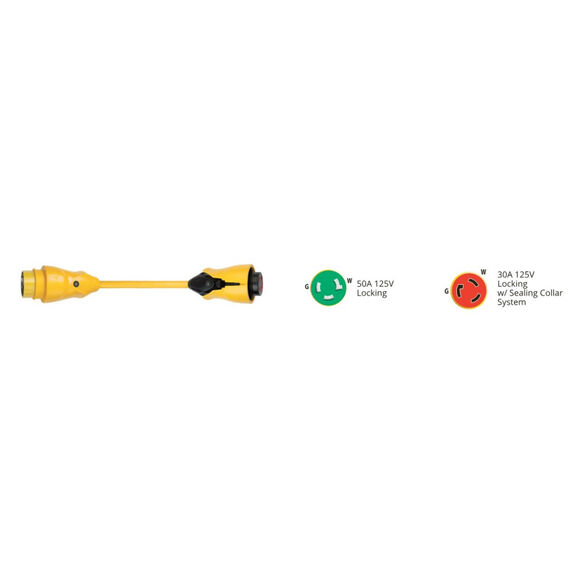 Marinco EEL Shore Power Pigtail Adapter, 50 Amp 125V Male to 30 Amp 125V Female image number 1