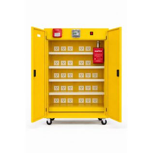 Large Vault with Hafex Commercial Lithium-ion Battery Charging and Fire-Containment Cabinet
