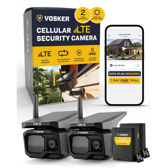 Vosker VKX Two pack Solar Powered 4G-LTE Outdoor Cellular Security Camera image number 0