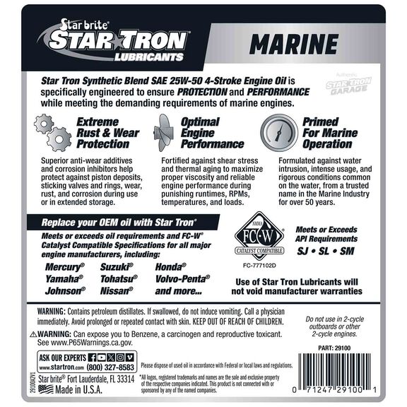 Star Tron 4-Stroke 25W-50 Marine Engine Oil, Synthetic Blend image number 2
