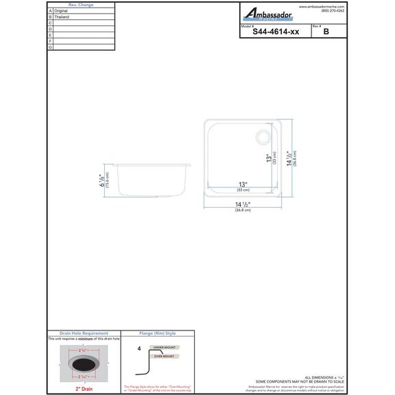 Rectangle Sink Brushed Finish, 304 Stainless Steel, 2" Drain, SoundKOTE image number 3