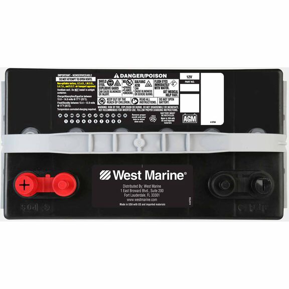 Group 27 Dual Purpose Marine AGM Battery, 92 Amp Hours, 580 Cold Cranking Amps, 900 Marine Cranking Amps, 175 Reserve Minutes image number 1