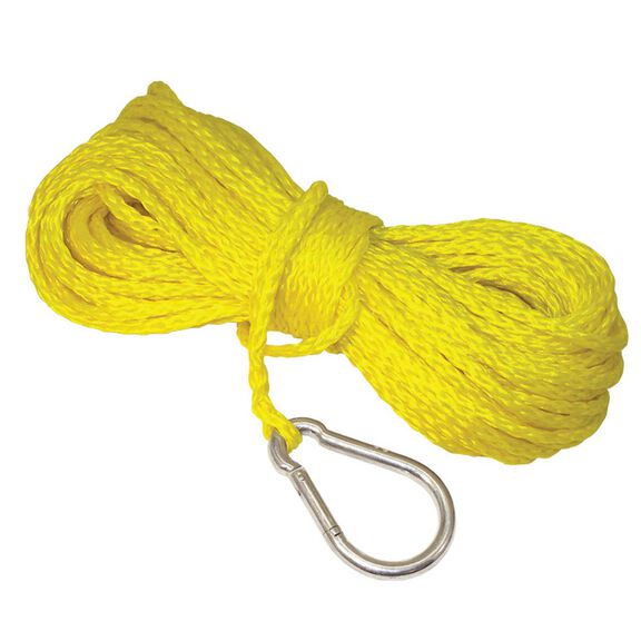 1/4" x 100' Anchor Line, Hollow Braid Polypropylene, Yellow, with Hook image number 0