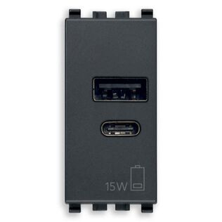 Vimar Eikon A+C USB Supply Unit 12W 2.4A 5V, 1 USB-A + 1 USB-C, 1-Module, Grey