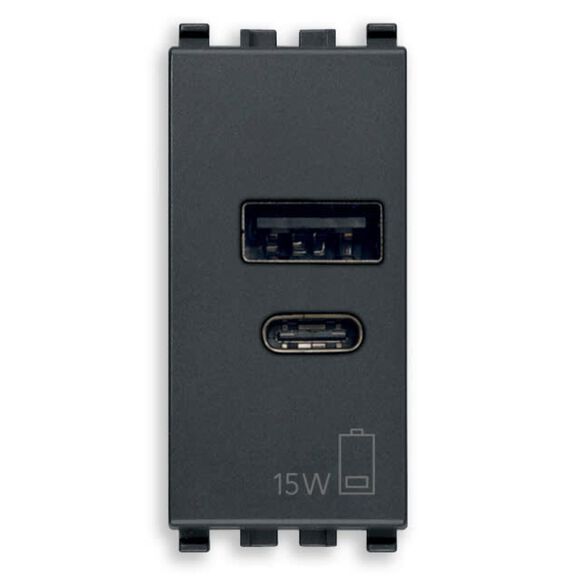 Vimar Eikon A+C USB Supply Unit 12W 2.4A 5V, 1 USB-A + 1 USB-C, 1-Module, Grey image number 0